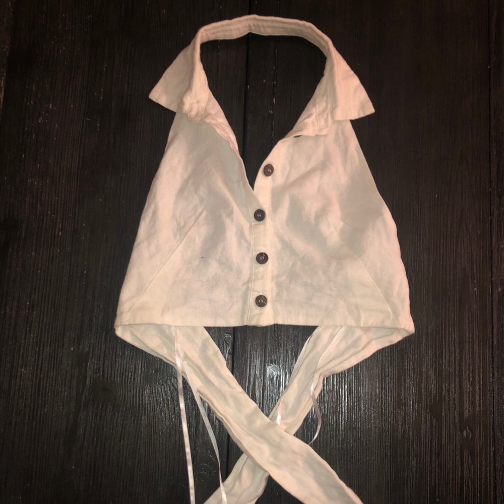Collared Button Front Halter Top - Picture 2 of 4